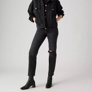 Levi’s Wedgie Straight Fit Black Distressed Jeans 100% Cotton Denim Size 25